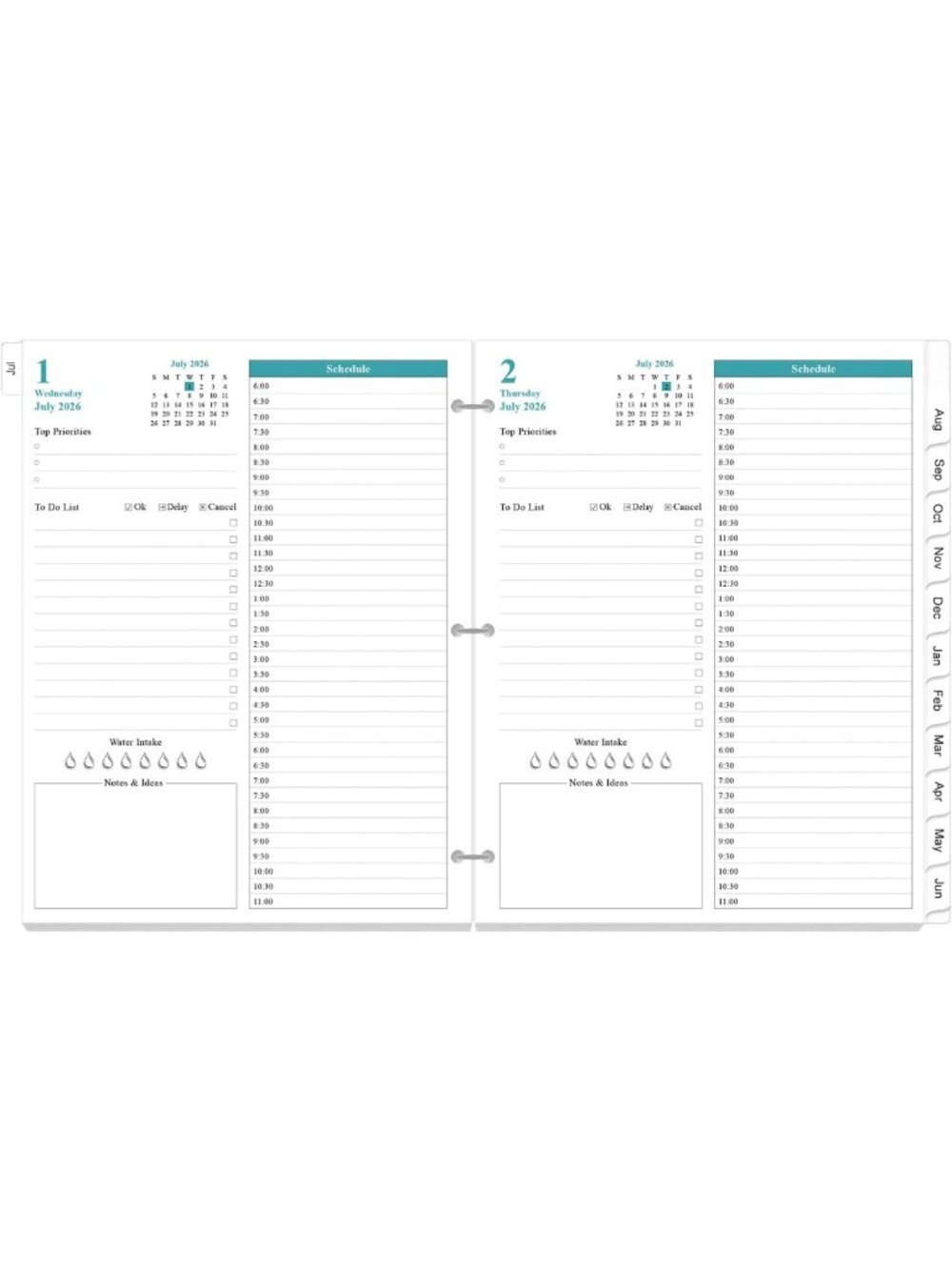 Daily & Monthly Planner Refill 2026-2027, 3-Hole, One Page Per Day, 8.5"x11